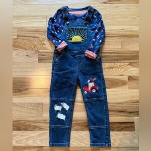 MB 4 farm appliqué overalls and 3/4 reversible shirt